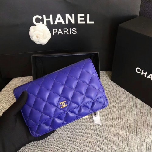 Chanel WOC Flap Bag Azul Original Piel De Oveja 33814 Glod