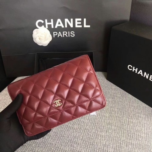 Chanel WOC Bolso con solapa Rojo oscuro Piel de oveja original 33814 Plata
