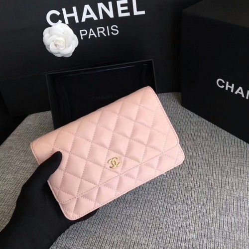 Chanel WOC Flap Bag Rosa Claro Original Piel De Oveja 33814 Glod