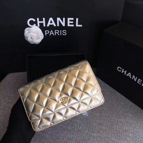 Chanel WOC Bolso con solapa Original piel de oveja 33814A Glod
