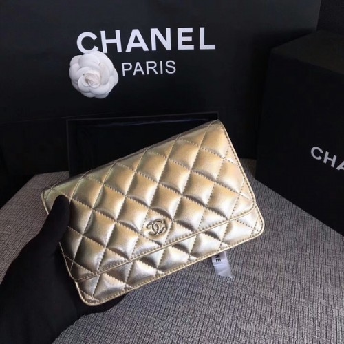 Chanel WOC Flap Bolso Original Piel de Oveja 33814A Plata