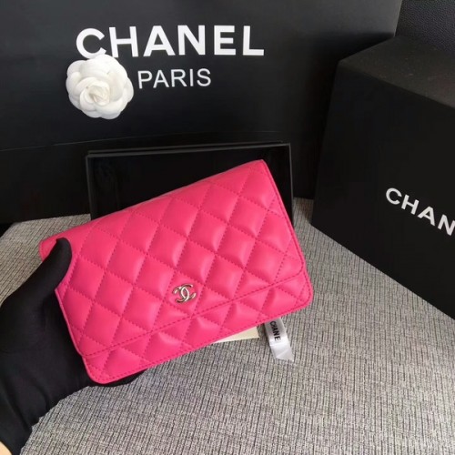 Chanel WOC Flap Bolso Rosa Original Piel de Oveja 33814 Plata