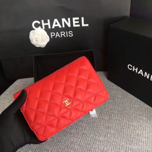 Chanel WOC Flap Bag Rojo Original Piel De Oveja 33814 Glod