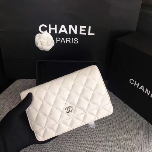 Chanel WOC Flap Bag White Original Sheepskin Leather 33814 Plata