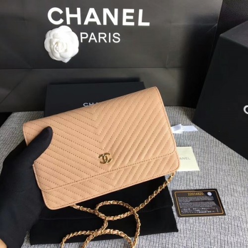 Chanel WOC Bolso de hombro con solapa Camel Piel de becerro A33814 Oro