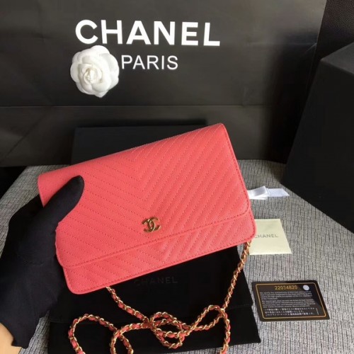 Chanel WOC Bolso de hombro con solapa Piel de becerro color melocotón A33814 Oro