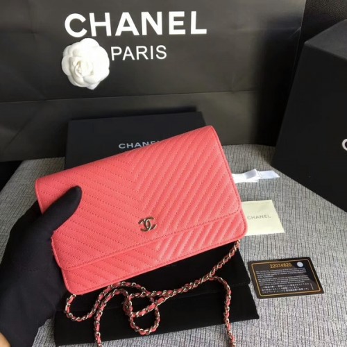 Chanel WOC Bolso de hombro con solapa Piel de becerro color melocotón A33814 Plata