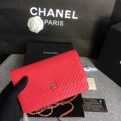 Chanel WOC Bolso de hombro con solapa Piel de becerro rosa A33814 Oro