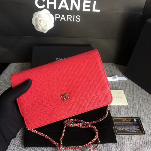 Chanel WOC Bolso de hombro con solapa Piel de becerro rosa A33814 Plata
