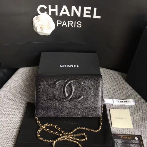 Chanel WOC Original Piel de becerro Bolso de hombro negro 33814 Glod