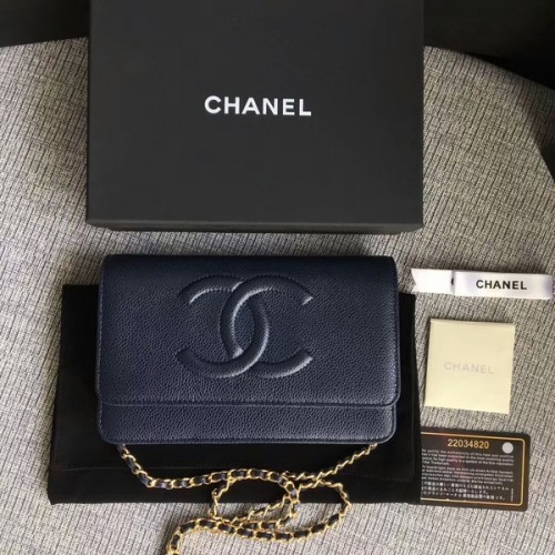 Chanel WOC Original piel de becerro azul oscuro bolso de hombro 33814 Glod