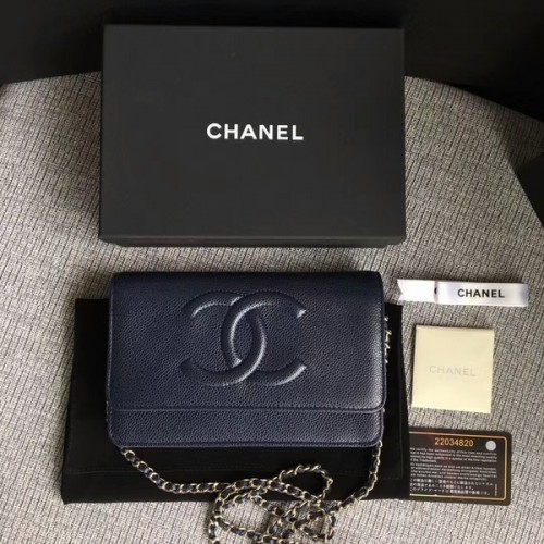 Chanel WOC Original Piel de becerro Bolso de hombro azul oscuro 33814 Plata