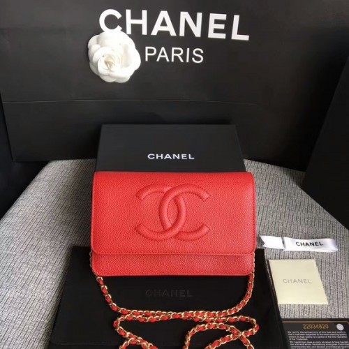 Chanel WOC Bolso de hombro rojo de piel de becerro original 33814 Glod