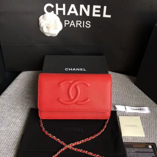 Chanel WOC Original Piel De Becerro Bolso De Hombro Rojo 33814 Plata