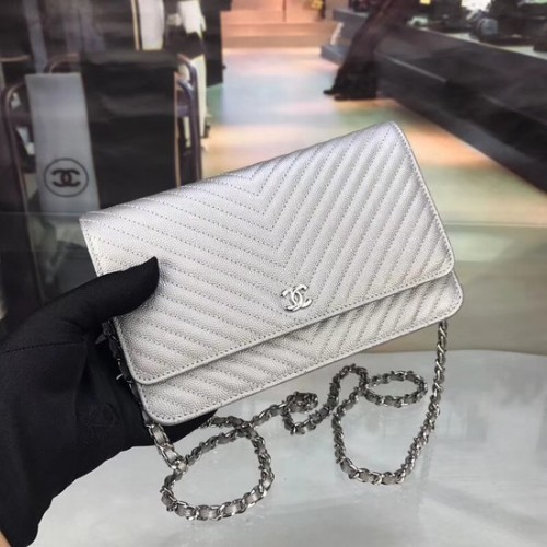 Chanel WOC Original Caviar Leather Flap bandolera E33814 plata