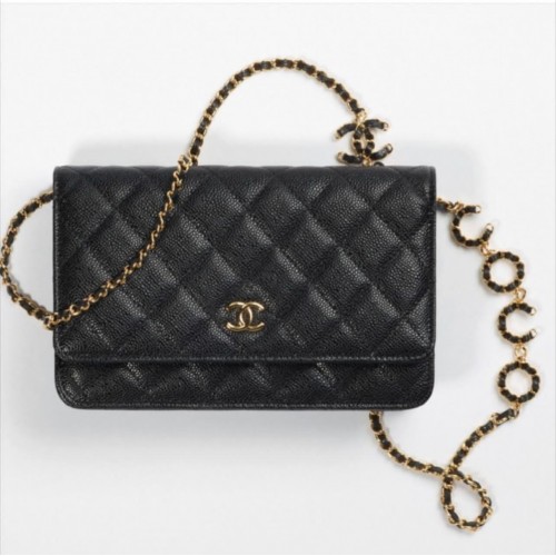 Chanel WOC Original Caviar Leather Flap bandolera CC33814 cadena blackGold