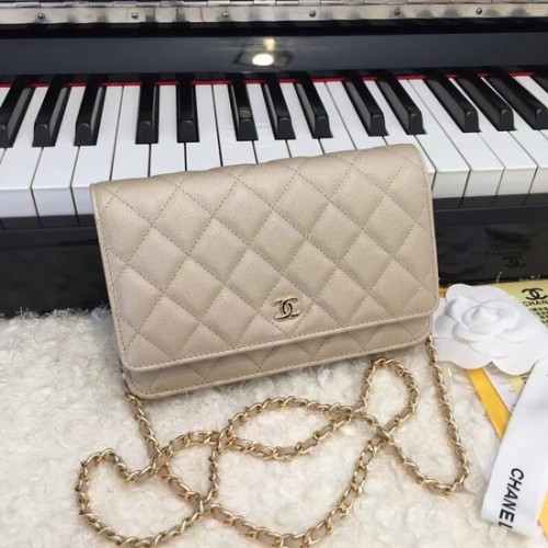 Chanel WOC Original Caviar Leather Flap bandolera CF33814 oro Cadena de oro