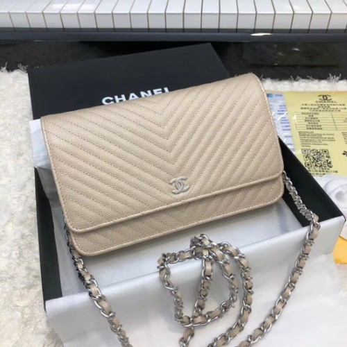 Chanel WOC Original Caviar Leather Flap bandolera E33814 cadena de plata dorada