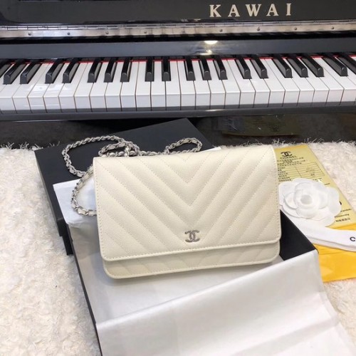 Bolso bandolera Chanel WOC Original Caviar Leather Flap V33814 rosa Cadena plateada