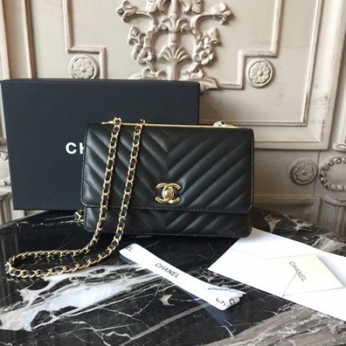 Chanel WOC Bolso de hombro de cuero de piel de oveja original 33814 Negro