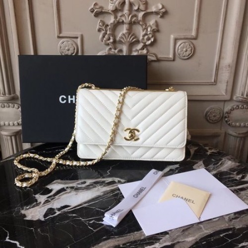 Chanel WOC Bolso de hombro de piel de oveja original 33814 Blanquecino