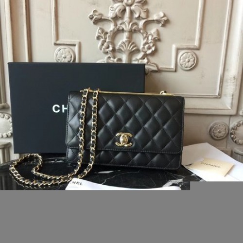 Chanel WOC Bolso de hombro de piel de oveja original D33814 Negro