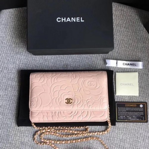 Chanel WOC Pink Camellia Leather mini Flap Bag A33814 Oro