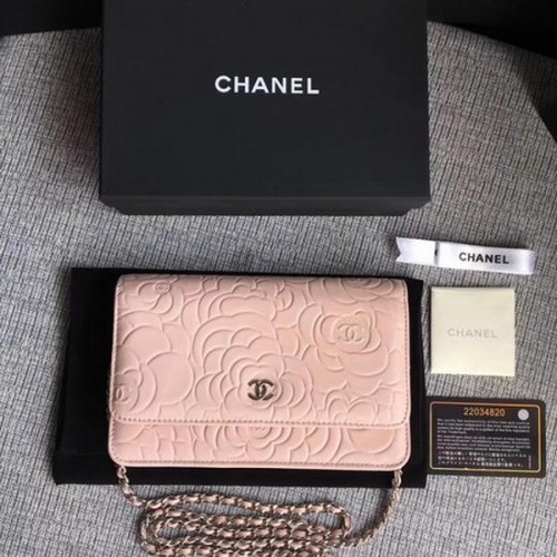 Chanel WOC Pink Camellia Leather mini Flap Bag A33814 Plata