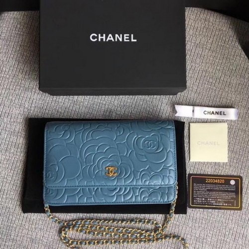 Chanel WOC Skyblue Camellia Leather mini bolso con solapa A33814 Oro
