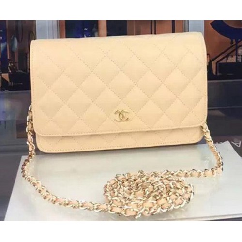 Chanel WOC mini Flap Bag Apricot Sheepskin A5373 Oro