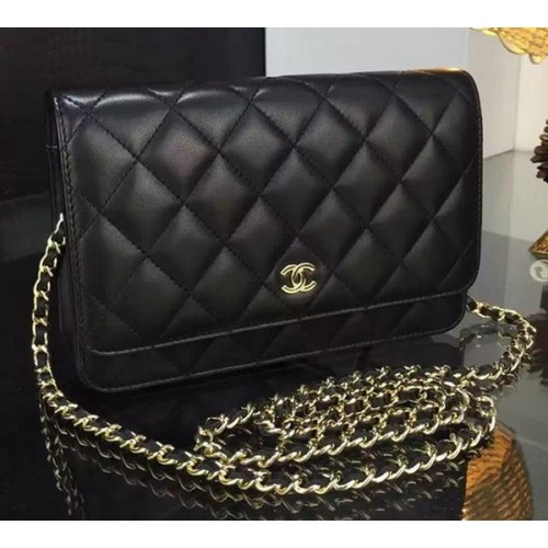 Chanel WOC mini Bolso con solapa Piel de oveja negra A5373 Oro