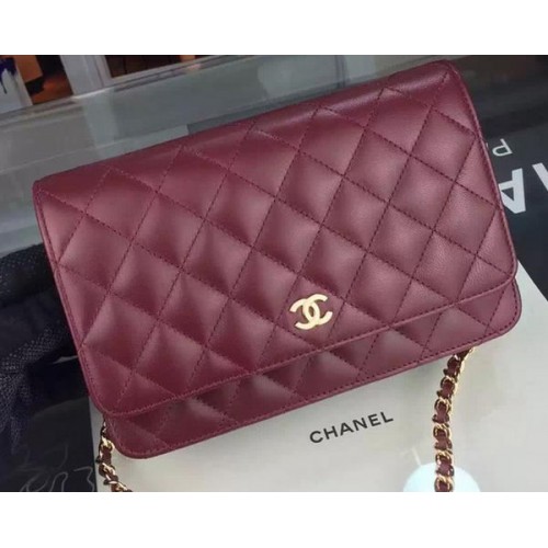 Chanel WOC mini bolso con solapa Borgoña piel de oveja A5373 Oro
