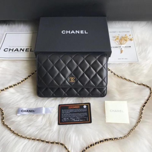 Chanel WOC mini Bolso con solapa Patrón Cannage A33816C Negro
