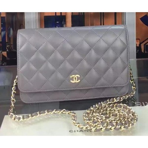 Chanel WOC mini Bolso con solapa Piel de oveja gris A5373 Oro