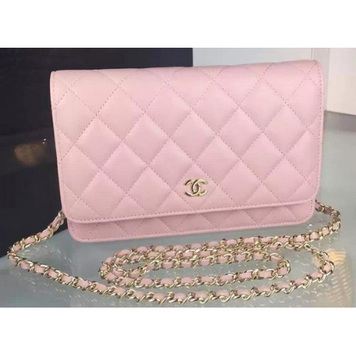 Chanel WOC mini Bolso con solapa Piel de oveja rosa A5373 Oro