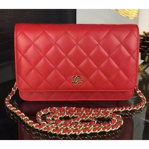 Chanel WOC mini Bolso con solapa Piel de oveja roja A5373 Oro