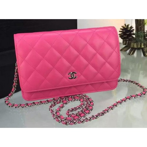 Chanel WOC mini Bolso con solapa Piel de oveja rosa A5373 Plata