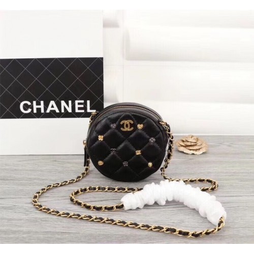 Cartera Chanel con cadena Piel de cordero Metal dorado A8153 Negro