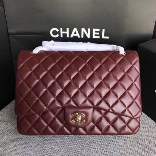 Chanel Maxi Quilted Classic Flap Bolso Vino Piel de oveja Cuero A58601 Oro