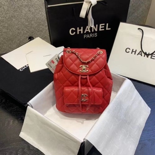 Mochila Chanel Piel de becerro granulada Metal dorado AS1371 Rojo