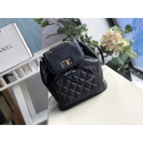 Mochila Chanel Piel de becerro granulada Metal dorado A57571 negro