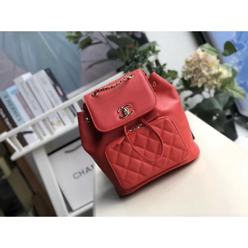 Mochila Chanel Piel de becerro granulada Metal dorado A57571 rojo