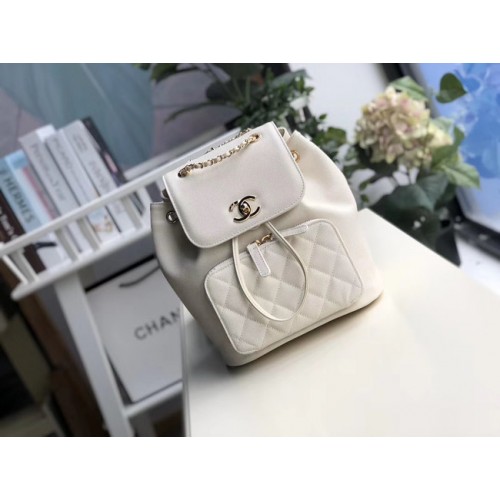 Mochila Chanel Piel de becerro granulada Metal dorado A57571 blanco