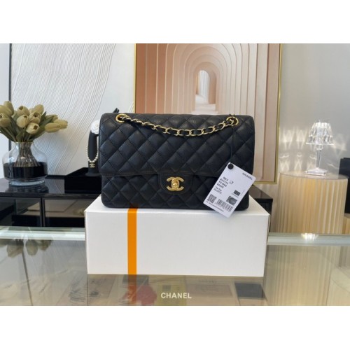 Bolso clásico Chanel Piel de becerro granulada y metal dorado 01112 negro