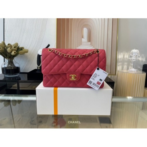Chanel bolso de mano clásico Grained Calfskin&gold Metal 01112 rojo