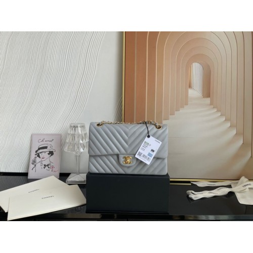 Bolso clásico Chanel Cordero oro Metal V01112 gris