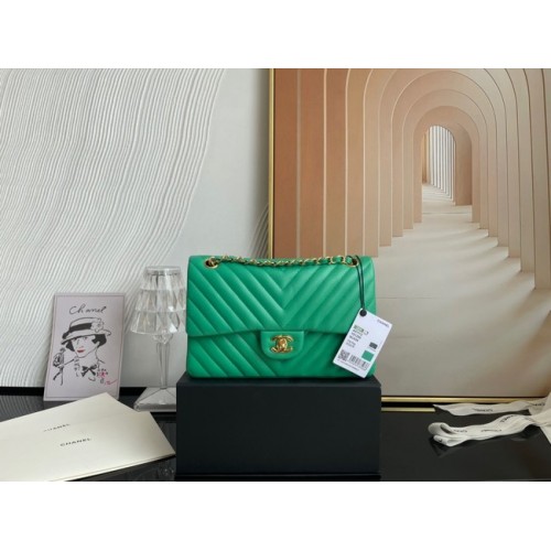 Chanel clásico bolso Cordero oro Metal V01112 verde