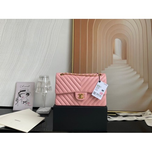 Bolso clásico Chanel Cordero oro Metal V01112 rosa