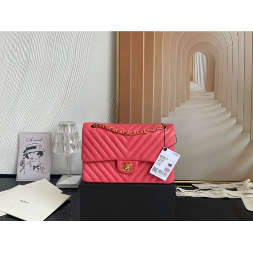 Bolso clásico Chanel Piel de cordero oro Metal V01112 rosa