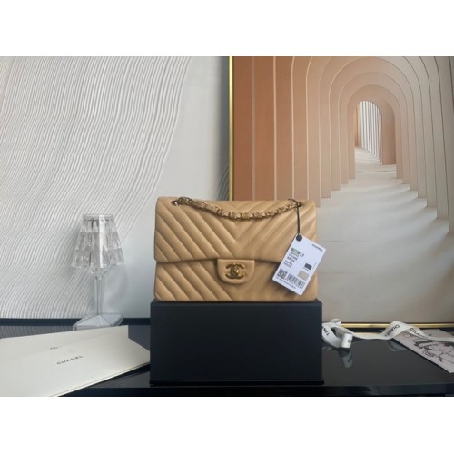 Bolso clásico Chanel Piel de cordero plata Metal V01112 marrón